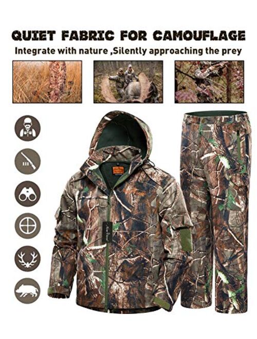 NEW VIEW Hunting Jacket Silent Water Resistant Hunting Camouflage Hooded for Men,Hunting Suit