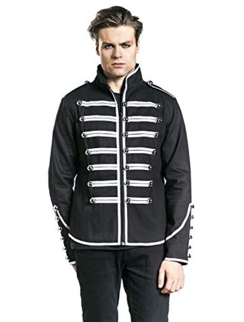 Lost Queen Men's Black and Silver Military Jacket