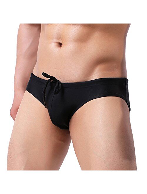 Summer Code Mens Solid Swim Briefs Drawstring Bikini Sport Swimsuit