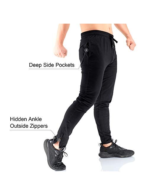 BROKIG MensJogger Sport Pants,Casual Zipper Gym Workout Sweatpants Pockets