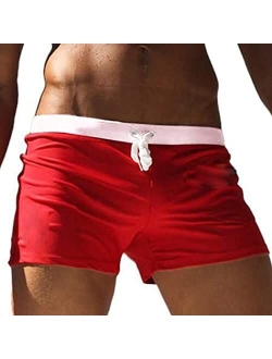 Men's Swim Trunks Quick Dry Beach Boxer Briefs Swimwear Board Shorts with Zipper Pocket