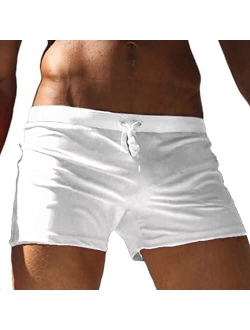 Men's Swim Trunks Quick Dry Beach Boxer Briefs Swimwear Board Shorts with Zipper Pocket