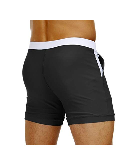 MAGNIVIT Men's Swimwear Swimsuits Solid Basic Long Swim Boxer Trunks Board Shorts with Pockets