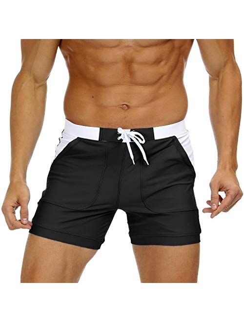 MAGNIVIT Men's Swimwear Swimsuits Solid Basic Long Swim Boxer Trunks Board Shorts with Pockets