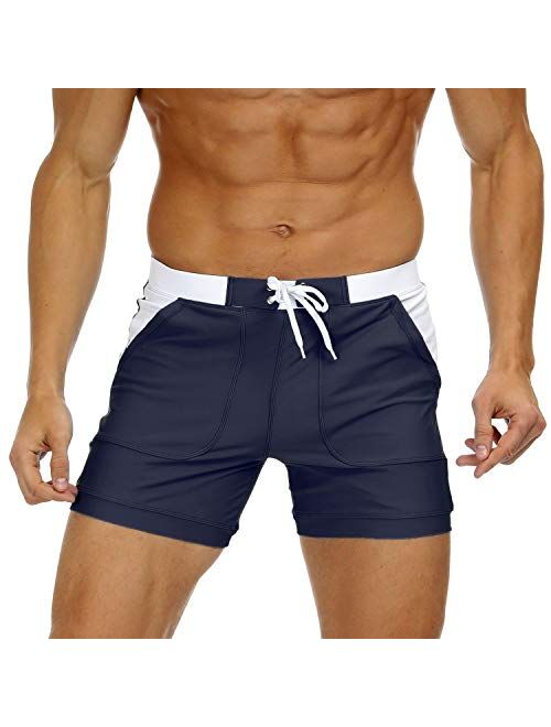 MAGNIVIT Men's Swimwear Swimsuits Solid Basic Long Swim Boxer Trunks Board Shorts with Pockets