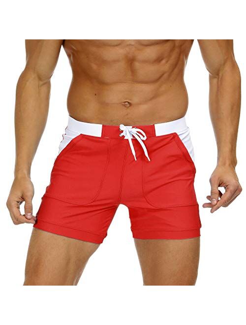 MAGNIVIT Men's Swimwear Swimsuits Solid Basic Long Swim Boxer Trunks Board Shorts with Pockets