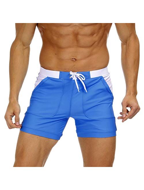 MAGNIVIT Men's Swimwear Swimsuits Solid Basic Long Swim Boxer Trunks Board Shorts with Pockets