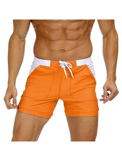 MAGNIVIT Men's Swimwear Swimsuits Solid Basic Long Swim Boxer Trunks Board Shorts with Pockets