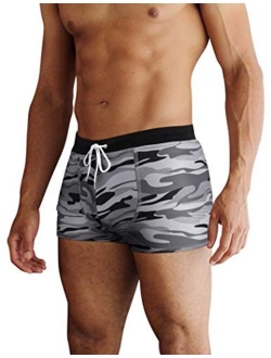 Men's Square Leg Swim Briefs Printed Athletic Swimwear Brief Swimsuit Swimming Boxer Trunks