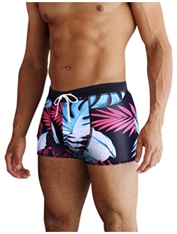 Men's Square Leg Swim Briefs Printed Athletic Swimwear Brief Swimsuit Swimming Boxer Trunks