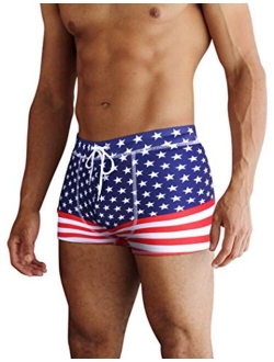 Men's Square Leg Swim Briefs Printed Athletic Swimwear Brief Swimsuit Swimming Boxer Trunks