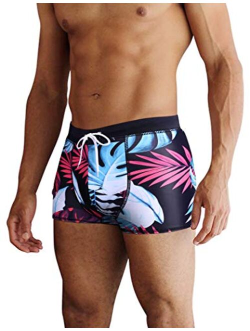 COOFANDY Men's Square Leg Swim Briefs Printed Athletic Swimwear Brief Swimsuit Swimming Boxer Trunks