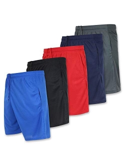 Real Essentials Men's Active Athletic Performance Shorts with Pockets - 5 Pack