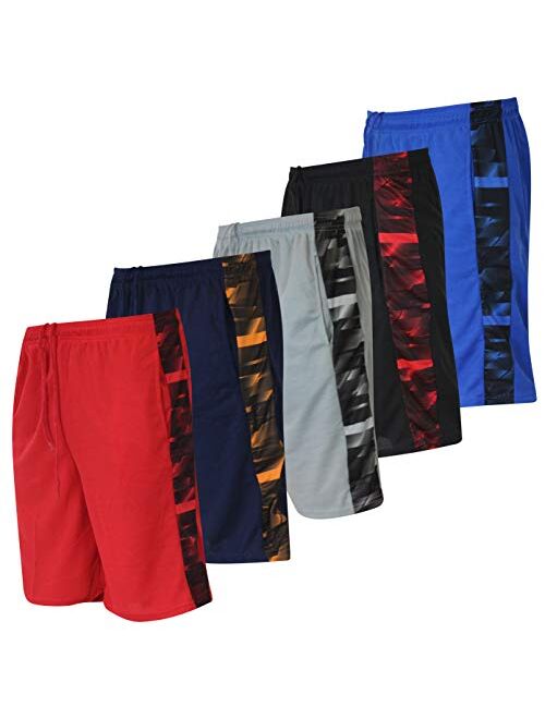 Real Essentials Men's Active Athletic Performance Shorts with Pockets - 5 Pack