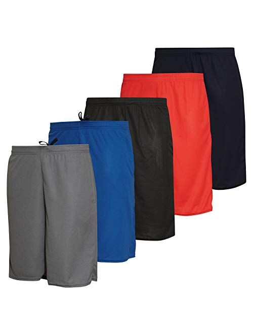 Real Essentials Men's Active Athletic Performance Shorts with Pockets - 5 Pack