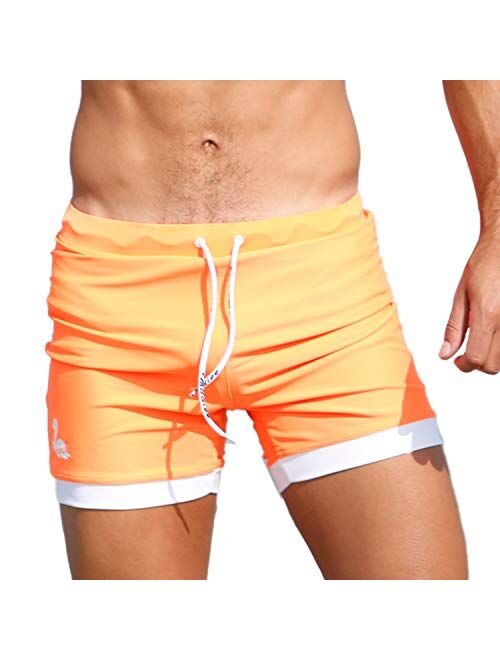 Taddlee Swim Boxer Solid Square Cut Board Shorts Surf Briefs Bikini Men Swimwear