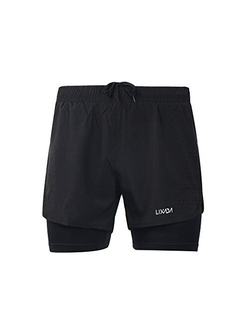 Lixada Men's 2-in-1 Running Shorts Quick Drying Breathable Active Training Exercise Jogging Cycling Shorts