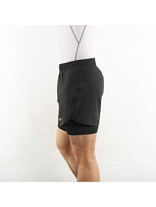 Lixada Men's 2-in-1 Running Shorts Quick Drying Breathable Active Training Exercise Jogging Cycling Shorts