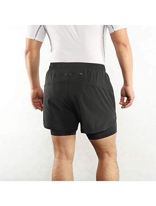 Lixada Men's 2-in-1 Running Shorts Quick Drying Breathable Active Training Exercise Jogging Cycling Shorts