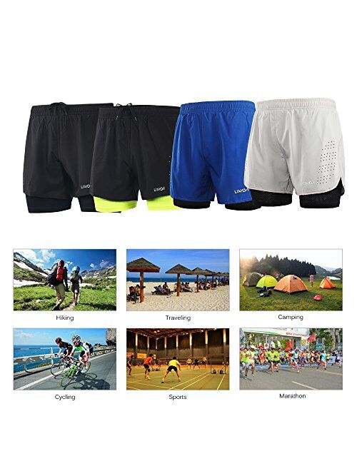 Lixada Men's 2-in-1 Running Shorts Quick Drying Breathable Active Training Exercise Jogging Cycling Shorts