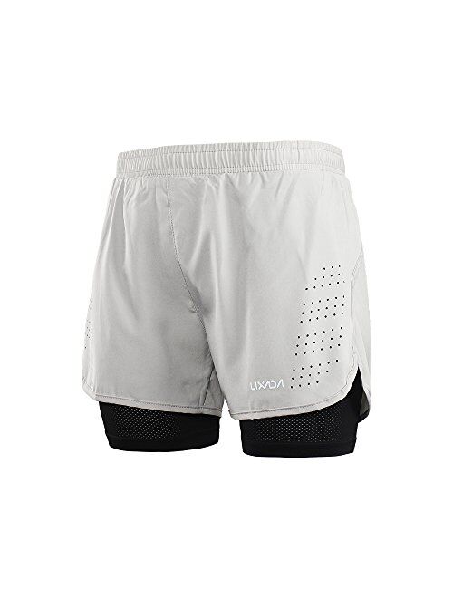 Lixada Men's 2-in-1 Running Shorts Quick Drying Breathable Active Training Exercise Jogging Cycling Shorts