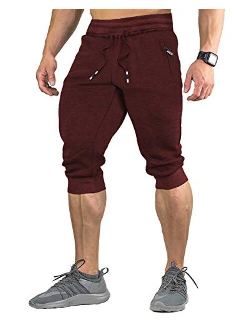 FASKUNOIE Men's Cotton Casual Shorts 3/4 Jogger Capri Pants Breathable Below Knee Home Lounge Short Pants with Three Pockets