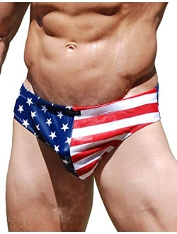 NEPTIO Men's American Flag Swimsuit Stars & Stripes or Solid Color Bikini Swimwear