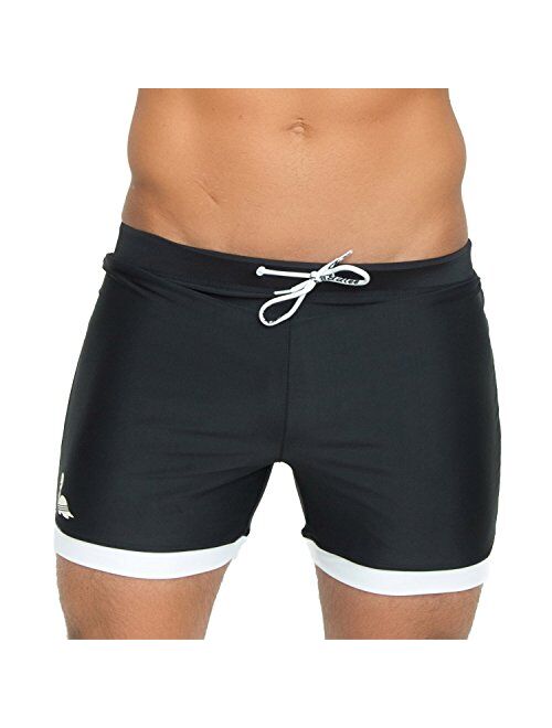 Taddlee Basic Men Swimwear Solid Long Swim Boxer Trunks Black Board Surf Shorts