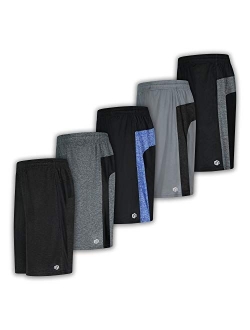 Men's Premium Moisture Wicking Active Athletic Performance Shorts with Pockets - 5 Pack