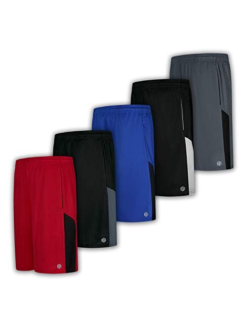 Men's Premium Moisture Wicking Active Athletic Performance Shorts with Pockets - 5 Pack