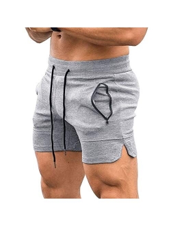 EVERWORTH Men's Solid Gym Workout Shorts Bodybuilding Running Fitted Training Jogging Short Pants with Zipper Pocket 3 Colors