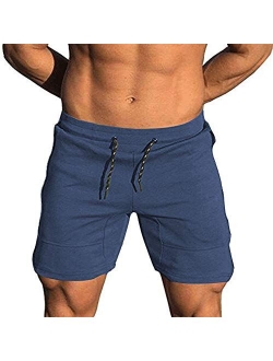 EVERWORTH Men's Solid Gym Workout Shorts Bodybuilding Running Fitted Training Jogging Short Pants with Zipper Pocket 3 Colors