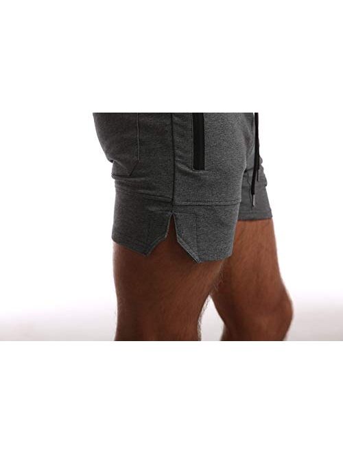 EVERWORTH Men's Solid Gym Workout Shorts Bodybuilding Running Fitted Training Jogging Short Pants with Zipper Pocket 3 Colors