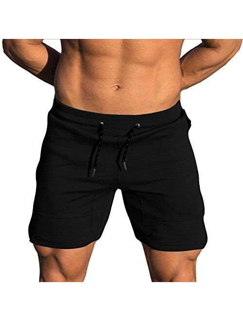 EVERWORTH Men's Solid Gym Workout Shorts Bodybuilding Running Fitted Training Jogging Short Pants with Zipper Pocket 3 Colors