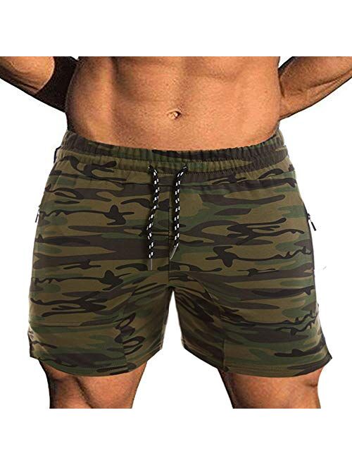 EVERWORTH Men's Solid Gym Workout Shorts Bodybuilding Running Fitted Training Jogging Short Pants with Zipper Pocket 3 Colors