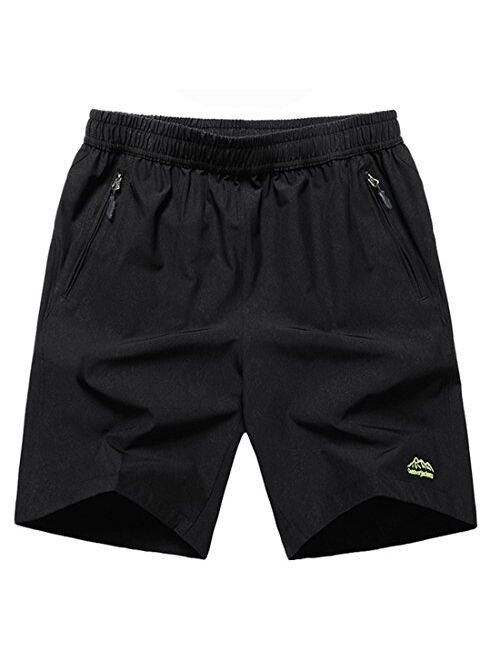 TBMPOY Men's Outdoor Sports Quick Dry Gym Running Shorts Zipper Pockets