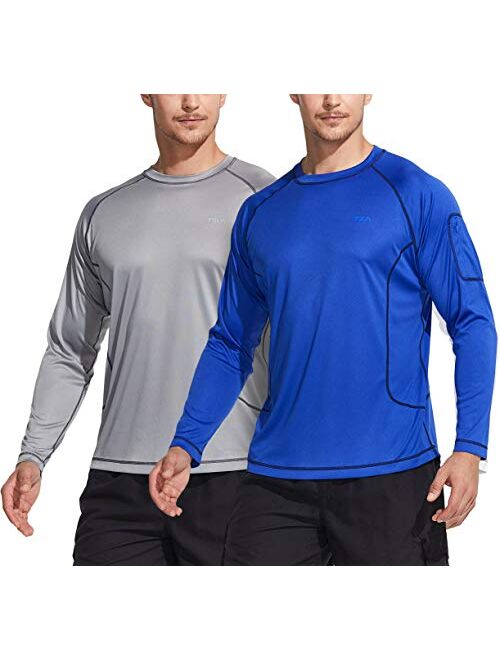 TSLA 1 or 2 Pack Men's Rashguard Swim Shirts, UPF 50+ Loose-Fit Long Sleeve Shirts, Cool Running Workout SPF/UV Tee Shirts