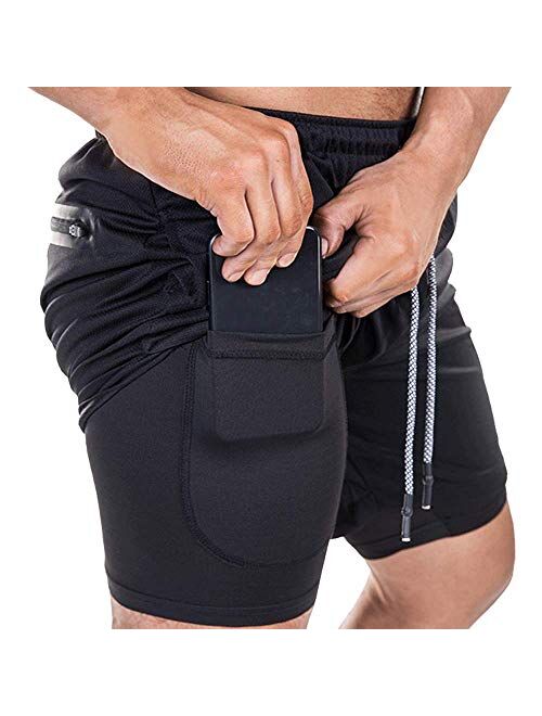 EVERWORTH Men's 2-in-1 Bodybuilding Workout Shorts Lightweight Gym Training Short Running Athletic Jogger with Zipper Pockets