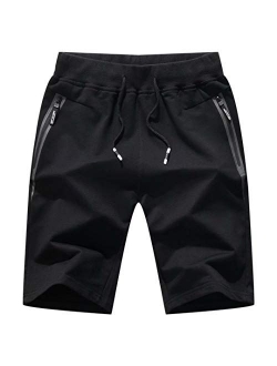 STICKON Mens 7" Inseam Workout Shorts Elastic Waist Drawstring Summer Casual Short Pants Zipper Pockets