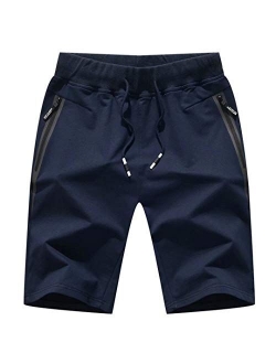 STICKON Mens 7" Inseam Workout Shorts Elastic Waist Drawstring Summer Casual Short Pants Zipper Pockets