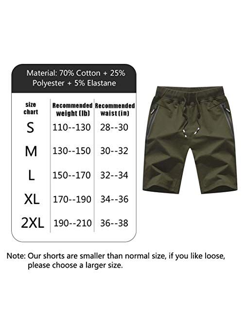 STICKON Mens 7" Inseam Workout Shorts Elastic Waist Drawstring Summer Casual Short Pants Zipper Pockets