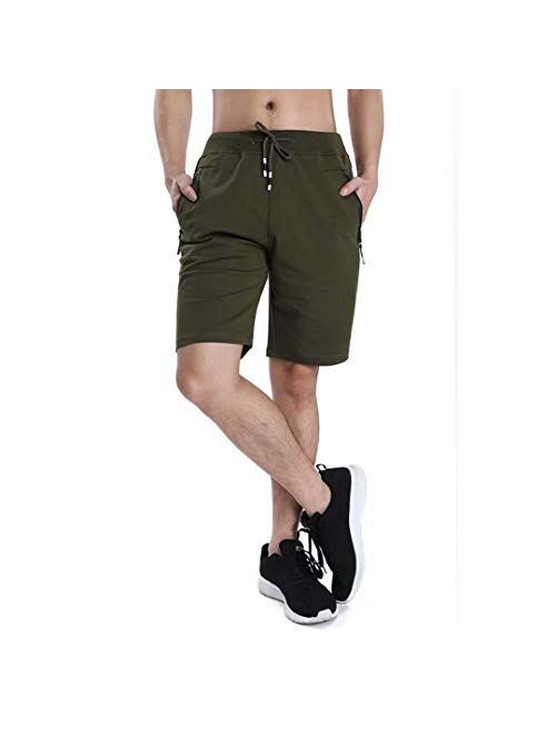 STICKON Mens 7" Inseam Workout Shorts Elastic Waist Drawstring Summer Casual Short Pants Zipper Pockets