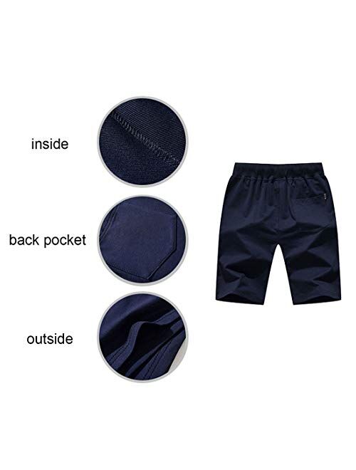 STICKON Mens 7" Inseam Workout Shorts Elastic Waist Drawstring Summer Casual Short Pants Zipper Pockets