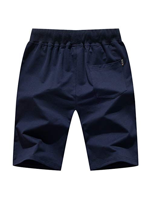 STICKON Mens 7" Inseam Workout Shorts Elastic Waist Drawstring Summer Casual Short Pants Zipper Pockets