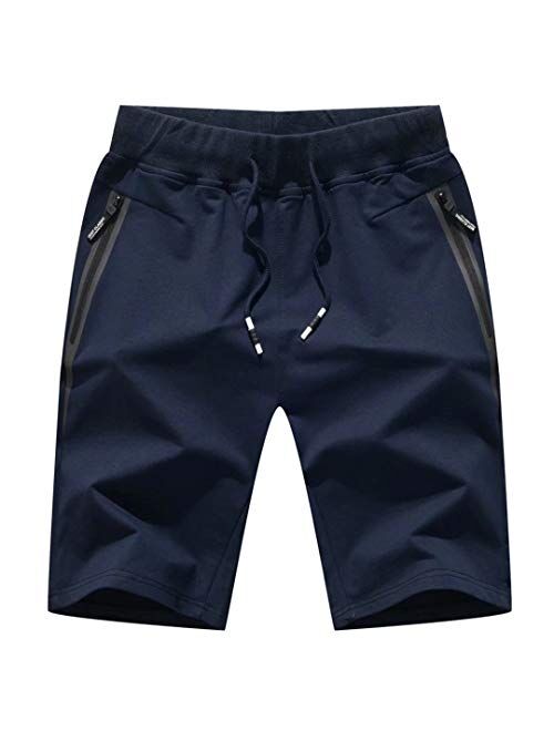 STICKON Mens 7" Inseam Workout Shorts Elastic Waist Drawstring Summer Casual Short Pants Zipper Pockets