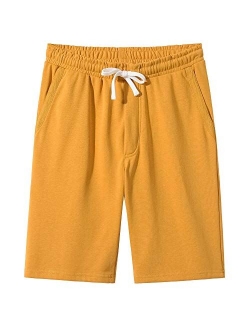 VANCOOG Mens Casual Cotton Knit Short Drawstring Elastic Jogger Gym Shorts