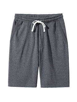 VANCOOG Mens Casual Cotton Knit Short Drawstring Elastic Jogger Gym Shorts