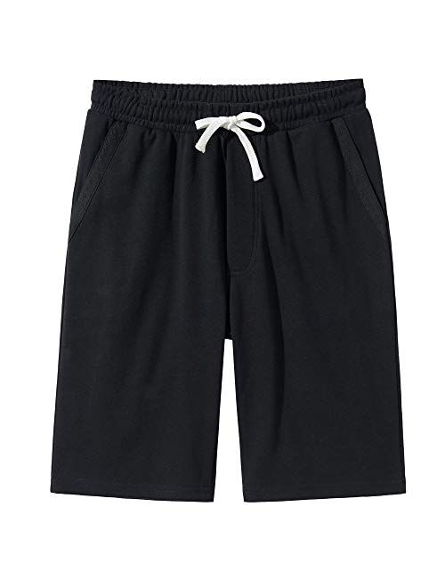 VANCOOG Mens Casual Cotton Knit Short Drawstring Elastic Jogger Gym Shorts