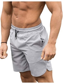 FLYFIREFLY Men's Gym Fitness Drying Workout Shorts Running Short Pants with Pockets