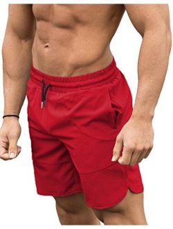 FLYFIREFLY Men's Gym Fitness Drying Workout Shorts Running Short Pants with Pockets